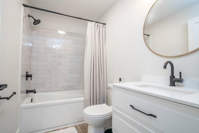 3338 9th Ave SW, Altoona, IA 50009 - bathroom featuring vanity, shower / bath combo, toilet, and wood finished floors
