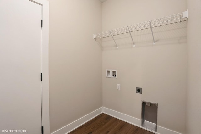 3424 5th Ave SE, Altoona, IA 50009 - laundry room featuring hookup for an electric dryer, washer hookup, baseboards, and dark wood-style floors