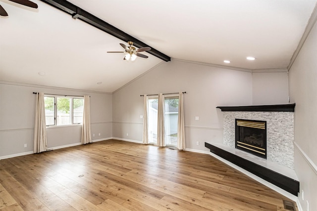 1717 Linn St, Boone, IA 50036 - unfurnished living room with a ceiling fan, a fireplace, light wood-type flooring, baseboards, and recessed lighting