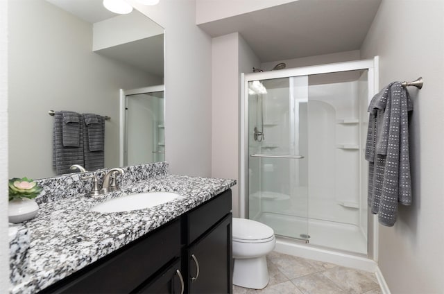 1245 Blue Bonnet Dr, Carlisle, IA 50047 - full bathroom featuring a shower stall, vanity, toilet, and tile patterned flooring