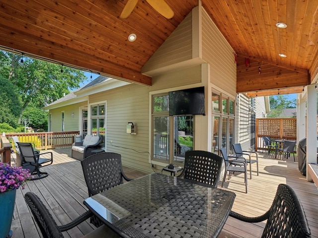 15075 Sheridan Ave, Clive, IA 50325 - wooden deck featuring outdoor dining area and ceiling fan