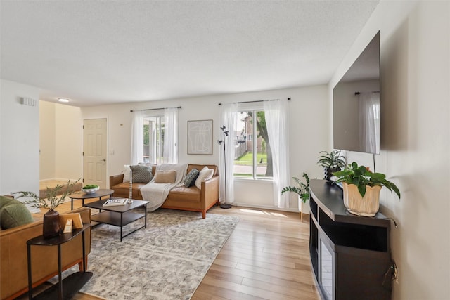 2501 SE 18th Ct, Des Moines, IA 50320 - living room featuring light wood-style flooring and a textured ceiling