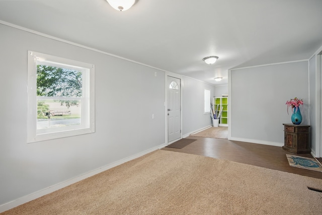 417 NE 2nd St, Panora, IA 50216 - carpeted entryway featuring baseboards and crown molding