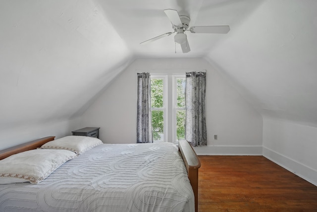 417 NE 2nd St, Panora, IA 50216 - bedroom featuring lofted ceiling, wood finished floors, ceiling fan, and baseboards