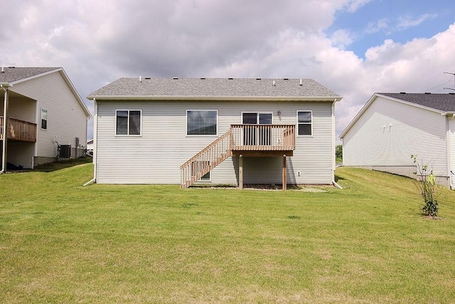 5515 167th St, Urbandale, IA 50323 - rear view of property with a deck, central AC unit, a yard, and stairway