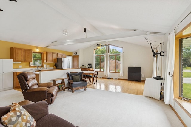 1801 Payton Ave, Des Moines, IA 50315 - living room with a ceiling fan, healthy amount of natural light, light wood finished floors, and baseboards