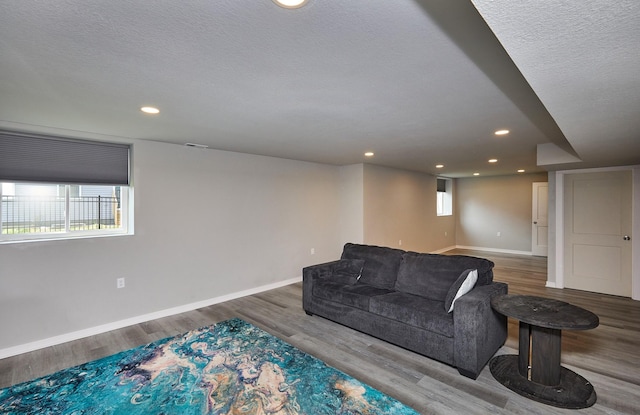 2930 Kestrel St, Norwalk, IA 50211 - living room with wood finished floors, a textured ceiling, and recessed lighting