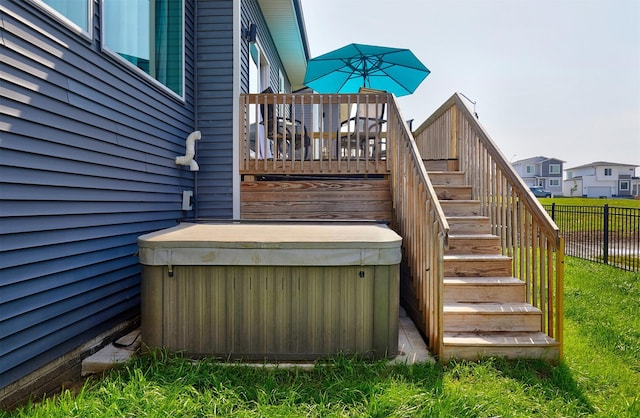 2930 Kestrel St, Norwalk, IA 50211 - deck featuring a hot tub and stairs