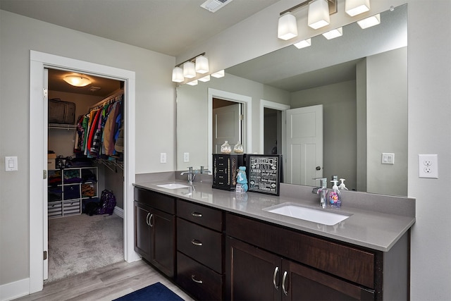 2930 Kestrel St, Norwalk, IA 50211 - full bathroom featuring wood finished floors, double vanity, and a walk in closet