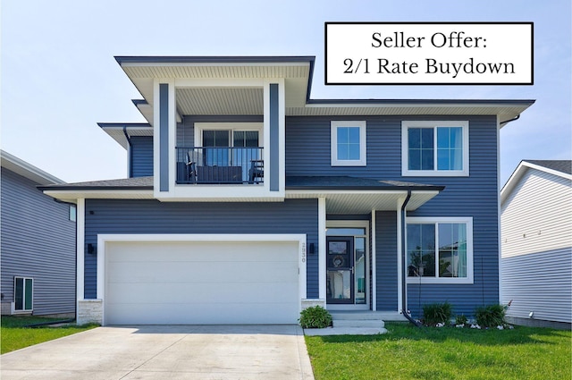 2930 Kestrel St, Norwalk, IA 50211 - view of front of home with concrete driveway, an attached garage, and a balcony