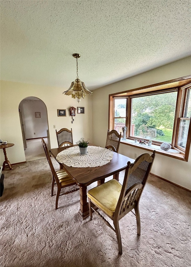324 E 14th St N, Newton, IA 50208 - dining area with arched walkways, carpet floors, a textured ceiling, and baseboards