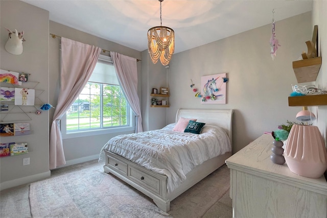 1000 NE 23rd St, Grimes, IA 50111 - bedroom featuring a chandelier, baseboards, and light colored carpet