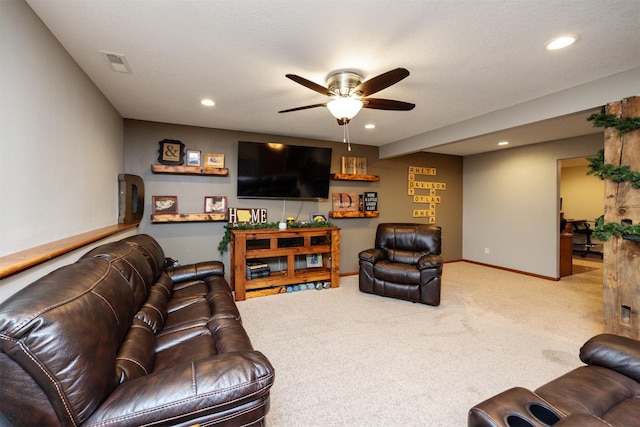 1324 Joshua Cir SE, Bondurant, IA 50035 - living area featuring ceiling fan, carpet, recessed lighting, and baseboards