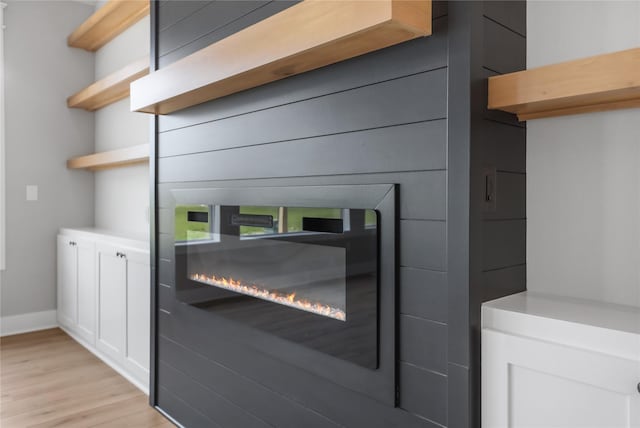 1201 Lakeview Cir NW, Bondurant, IA 50035 - detailed view of wood finished floors, a glass covered fireplace, and baseboards