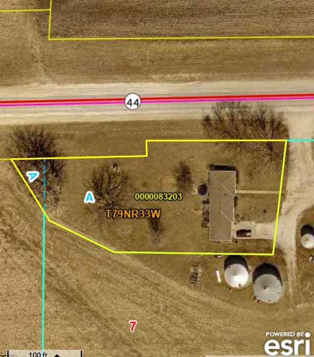 1026 44th Hwy, Guthrie Center, IA 50115 - aerial map of property and surrounding area with property parcel outlined