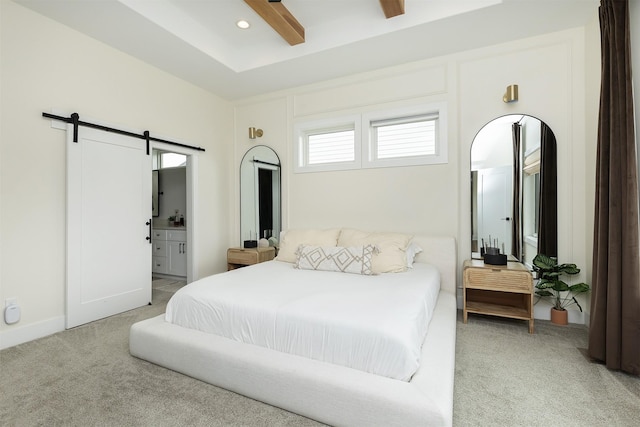 1030 Harrington Way, Waukee, IA 50263 - bedroom featuring a barn door, light colored carpet, and multiple windows