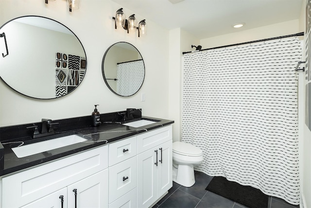 1030 Harrington Way, Waukee, IA 50263 - full bath featuring double vanity, tile patterned floors, and a shower with shower curtain