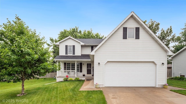 1105 E Henderson Pl, Indianola, IA 50125 - traditional-style house with a porch, a garage, concrete driveway, and a front yard