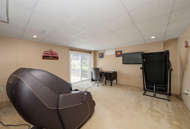 9640 Quail Run, Urbandale, IA 50322 - carpeted living room featuring a drop ceiling