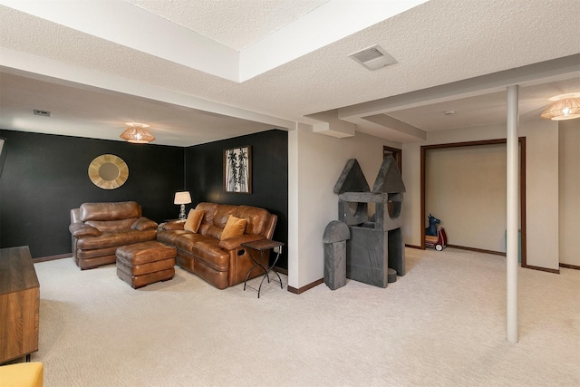 9873 Colby Ave, Clive, IA 50325 - carpeted living room featuring baseboards and a textured ceiling