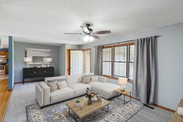 102 Jackson St, Pella, IA 50219 - living room with a ceiling fan, baseboards, and a textured ceiling