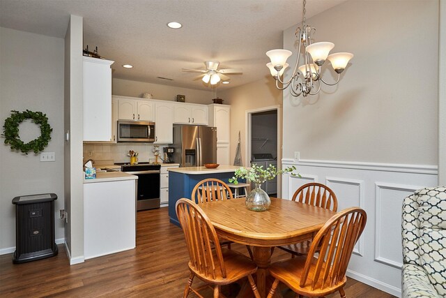 280 S 79th St Unit 1302, West Des Moines, IA 50266 - dining room with dark wood-type flooring, a ceiling fan, recessed lighting, washer / dryer, and a chandelier