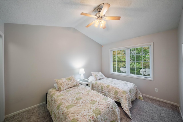 1117 S 52nd St Unit 1707, West Des Moines, IA 50265 - carpeted bedroom with lofted ceiling, baseboards, a ceiling fan, and a textured ceiling