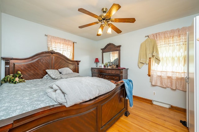 7409 Palm Dr, Urbandale, IA 50322 - bedroom with multiple windows, light wood-type flooring, a baseboard radiator, and baseboards