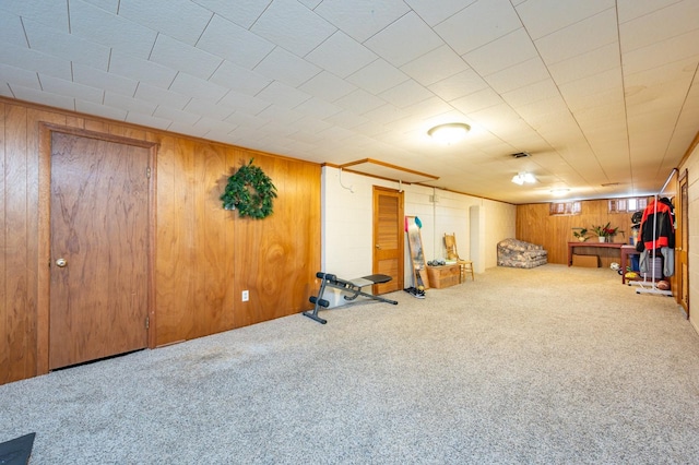 7409 Palm Dr, Urbandale, IA 50322 - finished basement featuring carpet flooring and wooden walls
