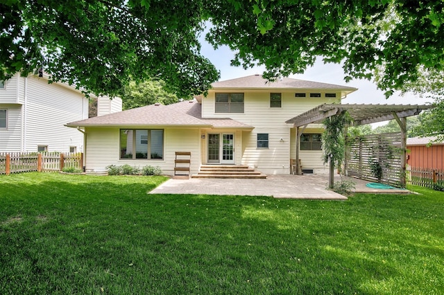 3510 Wolcott Ave, Des Moines, IA 50321 - rear view of house featuring a pergola, a patio, a shingled roof, and entry steps