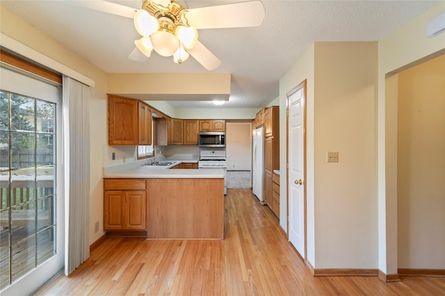 1495 Rio Valley Dr, Clive, IA 50325 - kitchen with white appliances, a sink, light wood-style flooring, and light countertops