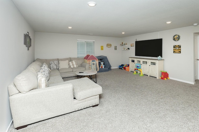 6828 NW 106th St, Johnston, IA 50131 - living room featuring carpet, baseboards, and recessed lighting