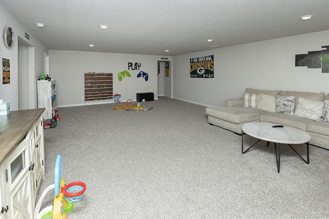 6828 NW 106th St, Johnston, IA 50131 - living room featuring carpet, recessed lighting, and baseboards