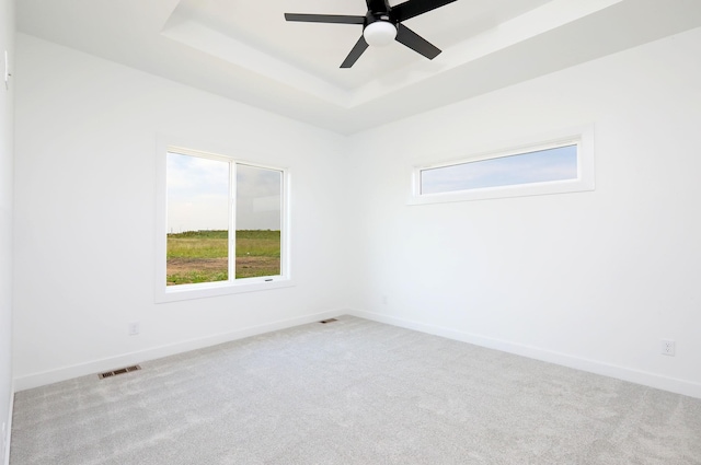 2412 NE 6th St, Grimes, IA 50111 - spare room featuring carpet flooring, a tray ceiling, a ceiling fan, and baseboards