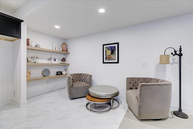 3736 NW 183rd St, Clive, IA 50325 - sitting room with light marble finish floors, baseboards, and recessed lighting