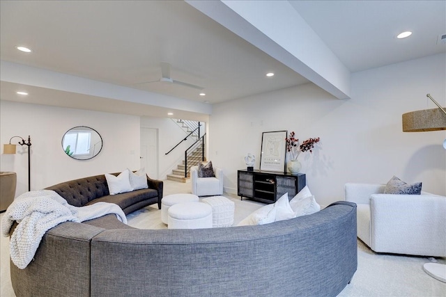 3736 NW 183rd St, Clive, IA 50325 - living room featuring stairs and recessed lighting