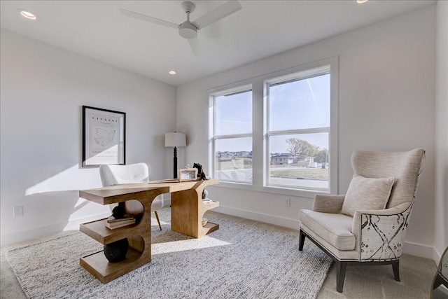 3736 NW 183rd St, Clive, IA 50325 - carpeted office space featuring ceiling fan, recessed lighting, and baseboards