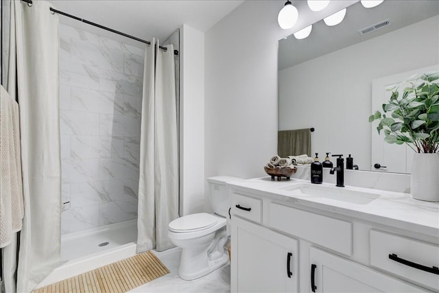 3736 NW 183rd St, Clive, IA 50325 - full bathroom featuring marble finish flooring, vanity, toilet, and a shower stall
