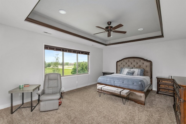 460 NE Bowman Dr, Waukee, IA 50263 - bedroom with a raised ceiling, carpet floors, baseboards, ceiling fan, and recessed lighting