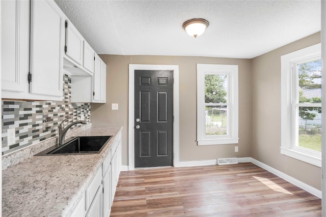 1127 10th St, Des Moines, IA 50314 - kitchen with a sink, healthy amount of natural light, light wood-type flooring, and a textured ceiling