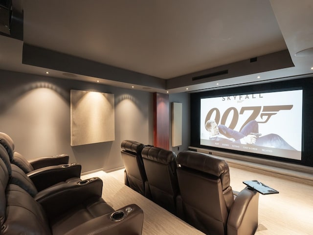 11576 NW Timberbrooke Ln, Grimes, IA 50111 - carpeted home theater featuring a tray ceiling and recessed lighting