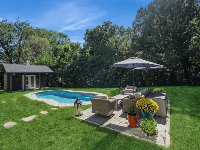 11576 NW Timberbrooke Ln, Grimes, IA 50111 - outdoor pool with a patio, french doors, outdoor lounge area, and a yard