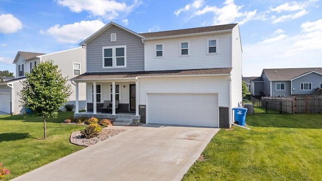 5400 Brook Landing Cir, Des Moines, IA 50317 - traditional home featuring a porch, a garage, central AC unit, and driveway
