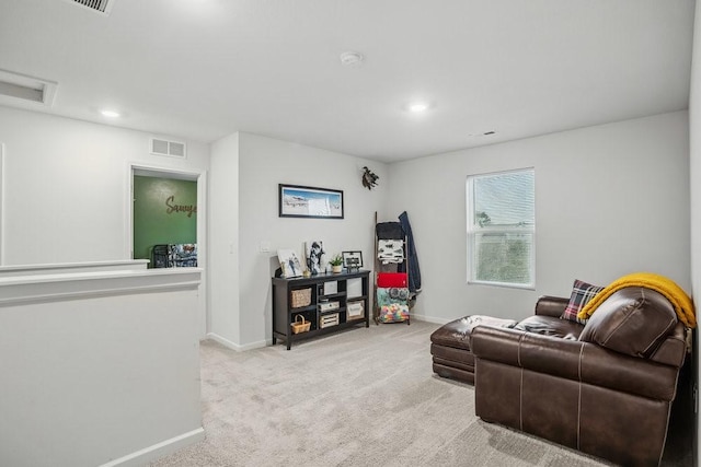 5400 Brook Landing Cir, Des Moines, IA 50317 - living area featuring light carpet, baseboards, and recessed lighting