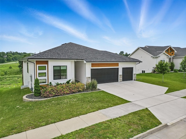110 Bailey Cir, Waukee, IA 50263 - view of front of property with an attached garage, a front yard, concrete driveway, and roof with shingles
