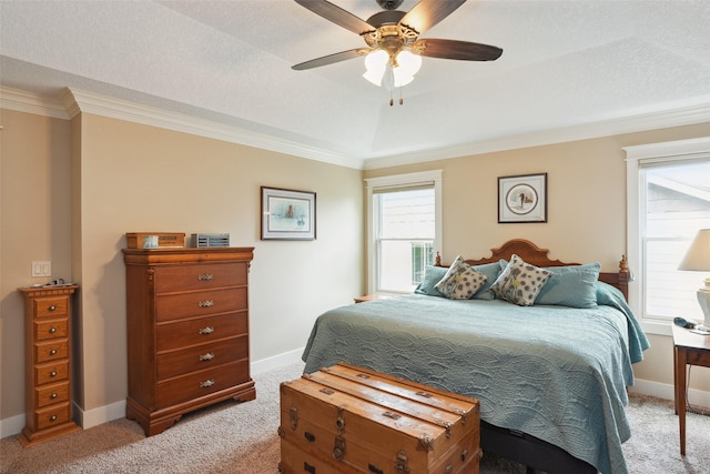 4014 NE Bellagio Cir, Ankeny, IA 50021 - bedroom featuring light colored carpet, baseboards, ornamental molding, and ceiling fan