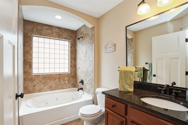 4014 NE Bellagio Cir, Ankeny, IA 50021 - bathroom with toilet, vanity, and a combined bath / shower with jetted tub