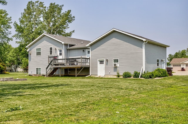 2212 228th Pl, Ames, IA 50014 - rear view of house featuring a deck, stairs, a lawn, and cooling unit