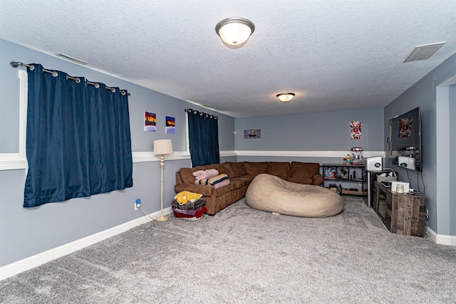 2212 228th Pl, Ames, IA 50014 - living room with a textured ceiling, carpet flooring, and baseboards