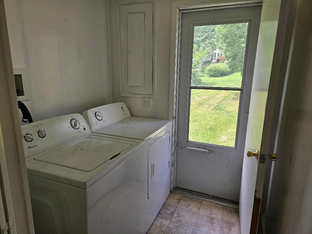 205 Amy Ln, Mount Ayr, IA 50854 - washroom with washing machine and clothes dryer and electric panel